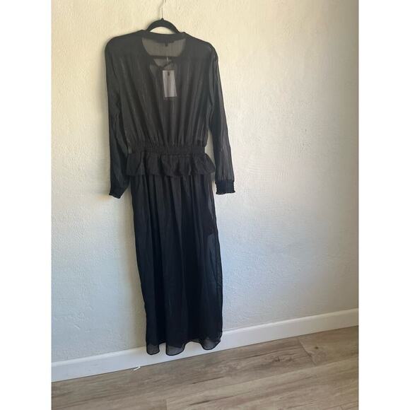 Anthropologie Endless Rose Woman Black Sheer Long Sleeve Tie Front Maxi … - Picture 10 of 11